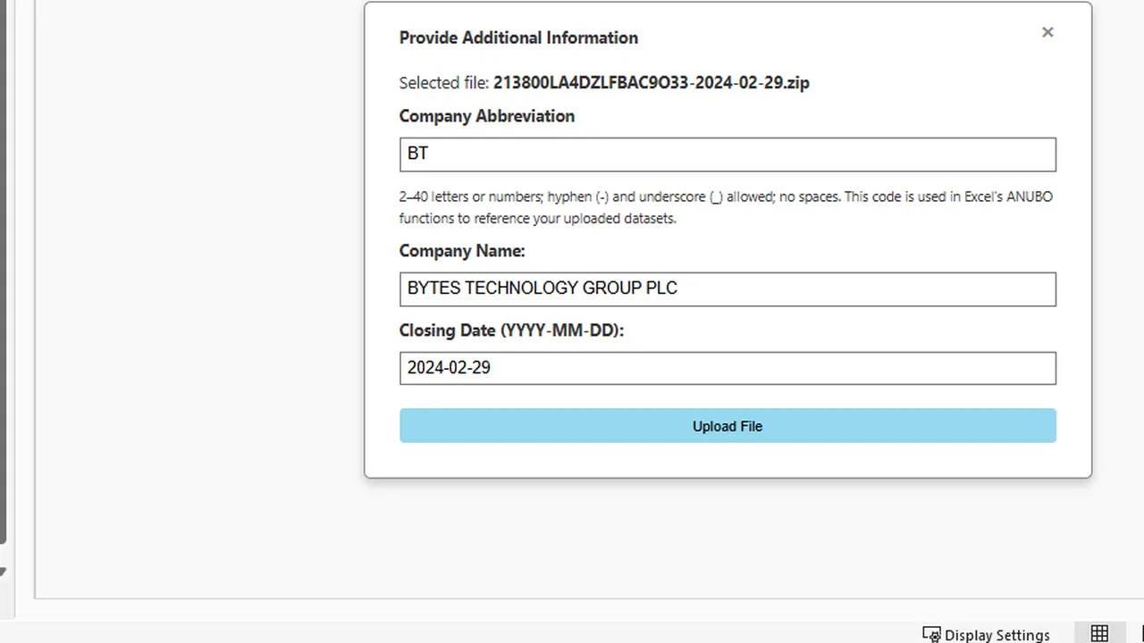 Provide Additional Information dialog when uploading a report package