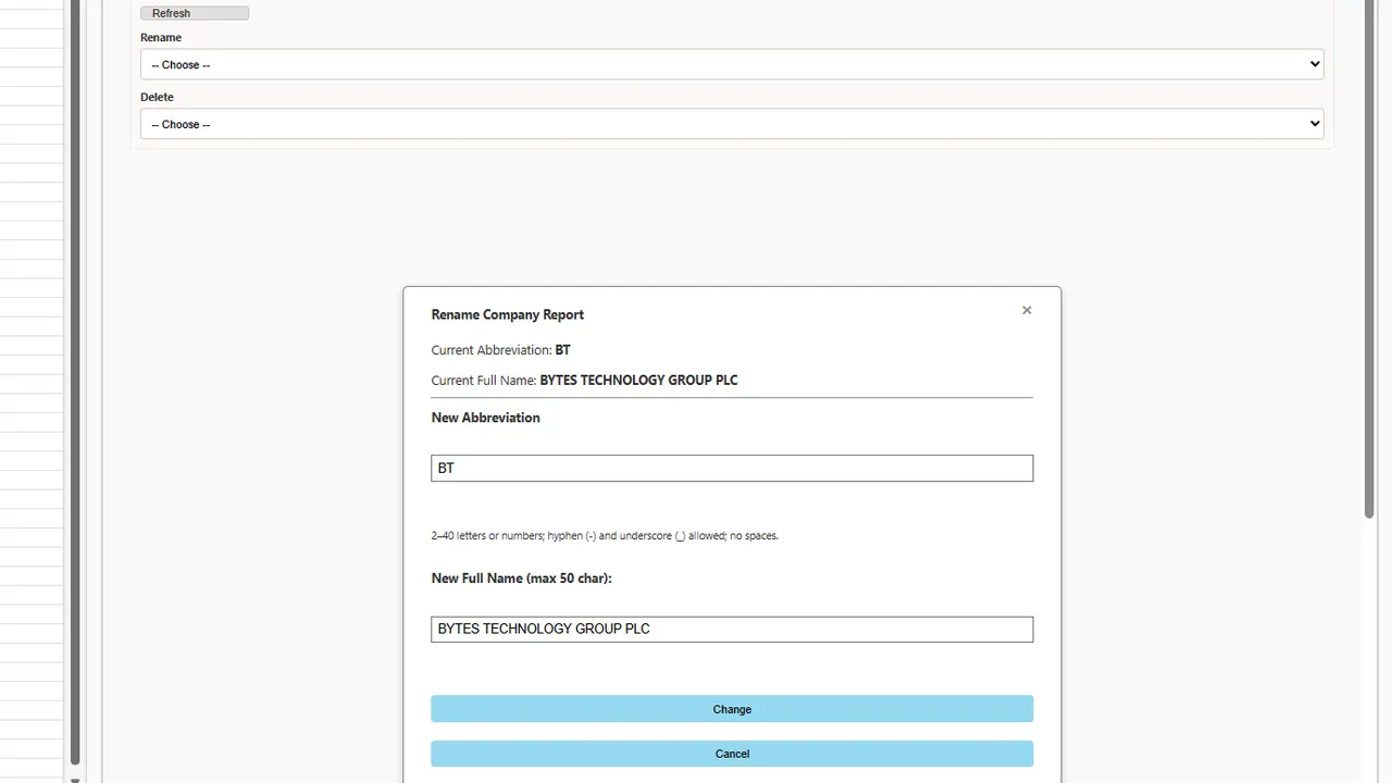 Rename Company Report dialog in Company and Reports