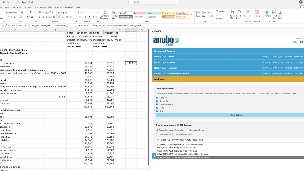 CHANGE parameters with Reporting Period selected and period dropdown